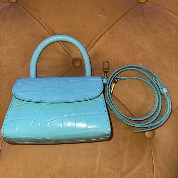 BY FAR croc embossed leather mini turquoise bag with removable strap & dust bag - Picture 2 of 7
